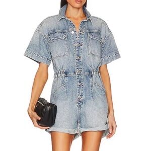 NWT Free People Marci Cuffed Denim Romper- size Large